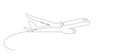 flying aeroplane takeoff and curved line minimalist continuous one line drawing