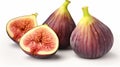 Flying in air fresh ripe whole and cut Figs isolated on white background. generative ai Royalty Free Stock Photo