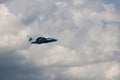 Flying airplane Be-103 in clouds