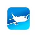 Flying Airplane Blue Rounded Square Icon Design