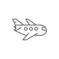 Flying airplane editable pixel perfect icon - air transport for traveling and trip in line art isolated on white background.