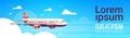 Flying airplane express delivery shipping international transportation concept sky background flat horizontal banner