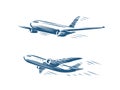 Flying airplane set. Takeoff plane, airline symbol. Travel concept vector illustration Royalty Free Stock Photo