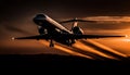 Flying airplane taking off at dusk, propeller spinning mid air generated by AI Royalty Free Stock Photo