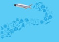 Flying Airplane with Trail of Vacation icons Vector Illustration Royalty Free Stock Photo