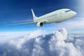 Flying airplane, transportation. Jet air plane. Adventure, commercial cloud sky travel Royalty Free Stock Photo