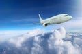 Flying airplane, transportation. Jet air plane. Adventure, commercial cloud sky travel Royalty Free Stock Photo