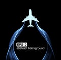 Flying the airplane and wave smoke. Abstract light futuristic background. Royalty Free Stock Photo