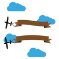 Flying airplanes with advertising banners. Planes with blank ribbons. Vector illustration. Eps 10.