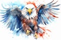 Flying american bald eagle on white background.