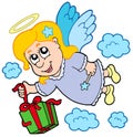 Flying angel with gift Royalty Free Stock Photo