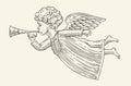 Flying angel messenger. Sketch vintage vector illustration