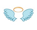 Flying angel wings flat with golden halo. Royalty Free Stock Photo