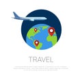 Flying Around World Plane And Map Pointers On Earth Globe Over Template White Background Travel Concept Royalty Free Stock Photo