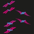 Flying arrow elements. Dynamic motion trail. Pink blue Vector shapes. Dark black background. Royalty Free Stock Photo