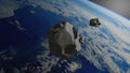 Flying asteroid, meteorite. isolate. 3d rendering