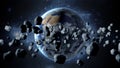 Flying asteroid, meteorite to Earth. outer space. Armageddon. 3d rendering Royalty Free Stock Photo