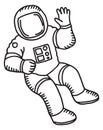 Flying astronaut doodle. Hand drawn spaceman suit