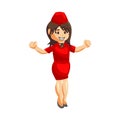 Flying attendants air hostess Profession stewardess Hand Up Strong cartoon character illustration