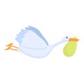 Flying baby stork icon, cartoon style