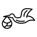 Flying baby stork icon, outline style