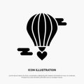 Flying Balloon, Hot Balloon, Love, Valentine solid Glyph Icon vector