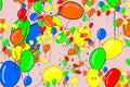 Flying balloons illustrations background abstract, hand drawn. Art, digital, graphic & greeting. Royalty Free Stock Photo