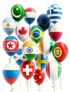 Flying balloons of various countries. 3D illustration