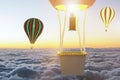 Flying baloons above clouds at sunset Royalty Free Stock Photo