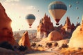 Flying baloons in Cappadokia, Turkey Royalty Free Stock Photo
