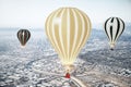 Flying baloons in the sky of megapolis city Royalty Free Stock Photo