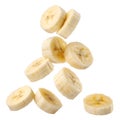 Flying banana slices isolated on white background Royalty Free Stock Photo