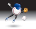 Flying baseball character with hat