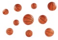 Flying basketball balls on white background