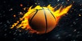 Flying basketball on fire falling from the dark Royalty Free Stock Photo