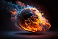 Flying basketball on fire. Generative Ai.