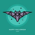 Flying bat icon, flat design thin line Halloween banner