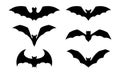 Flying bat set. Halloween vampire silhouette. Horror, creepy and spooky