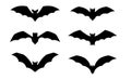 Flying bat set. Halloween vampire silhouette. Horror, creepy and spooky