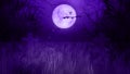 Flying bats halloween background, Night with the moon and shining stars, bats, trees, grasses and graves, Design elements Royalty Free Stock Photo