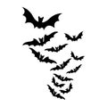 Flying bats halloween swarm silhouette isolated on white background Royalty Free Stock Photo