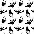 Flying bats seamless pattern. Cute Spooky vector Illustration. Halloween background and texture in cartoon gothic style Royalty Free Stock Photo