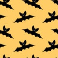 Flying bats seamless pattern. Cute Spooky vector Illustration. Halloween backgrounds and textures in flat cartoon gothic style. Royalty Free Stock Photo