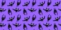 Flying bats seamless pattern. Cute Spooky vector Illustration. Halloween backgrounds and textures in flat cartoon gothic style. Royalty Free Stock Photo