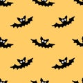 Flying bats seamless pattern. Cute Spooky vector Illustration. Halloween backgrounds and textures in flat cartoon gothic style. Royalty Free Stock Photo