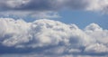 Flying through beautiful thick fluffy clouds. Amazing timelapse of soft white clouds moving slowly on the clear blue sky