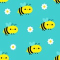 Flying bee honeybee bug. Daisy flower seamless pattern White chamomile icon. Cute plant collection. Growing concept. Wrapping Royalty Free Stock Photo