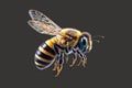 Flying bee macro. Generative ai Royalty Free Stock Photo