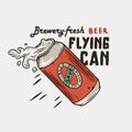 Flying beer can with foam for print. Tin of beer