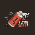 Flying beer can with foam for print. Tin of beer